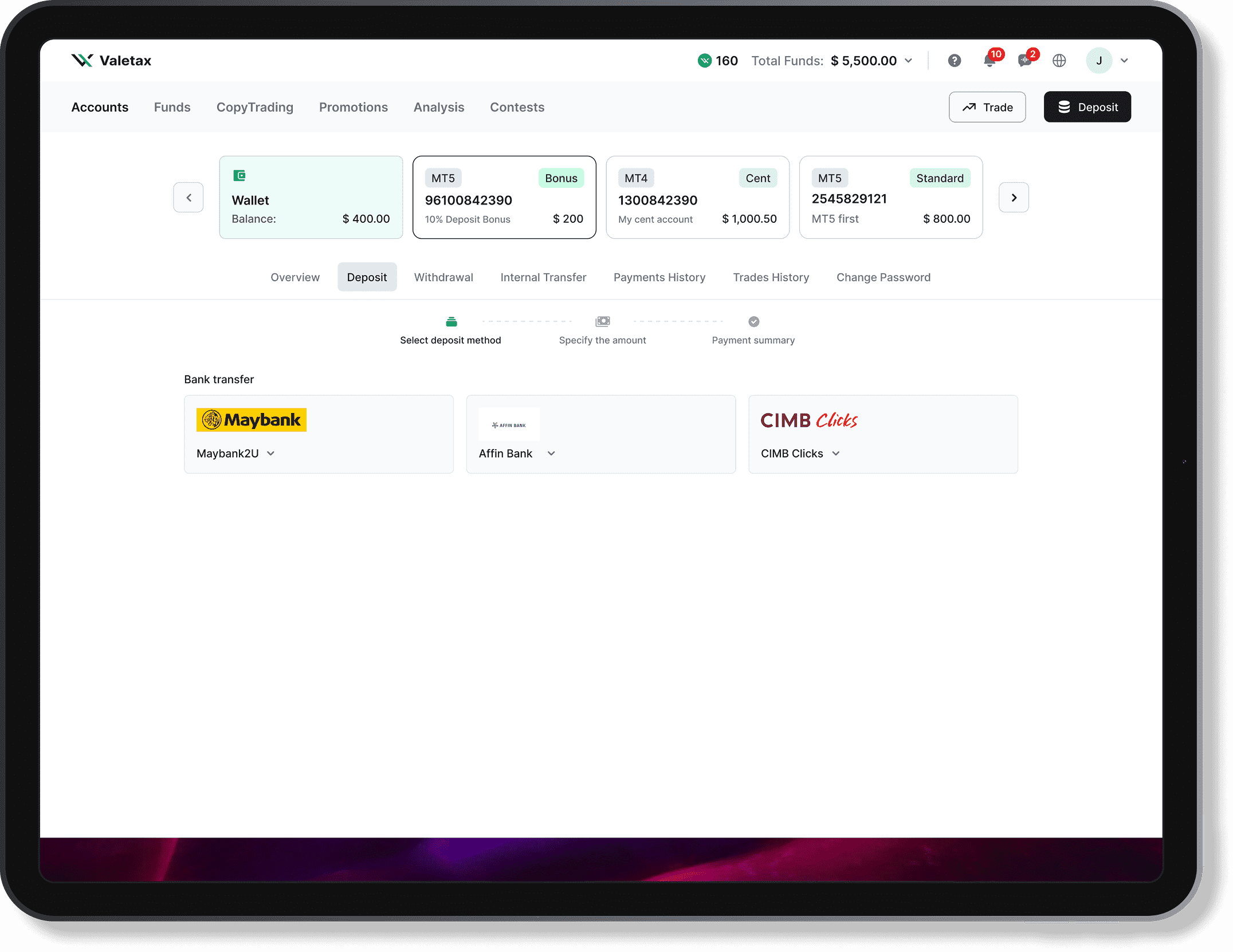 Valetax Indonesia trading screen